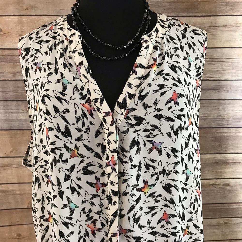 Bird print button down tank blouse Apt 9 2x
